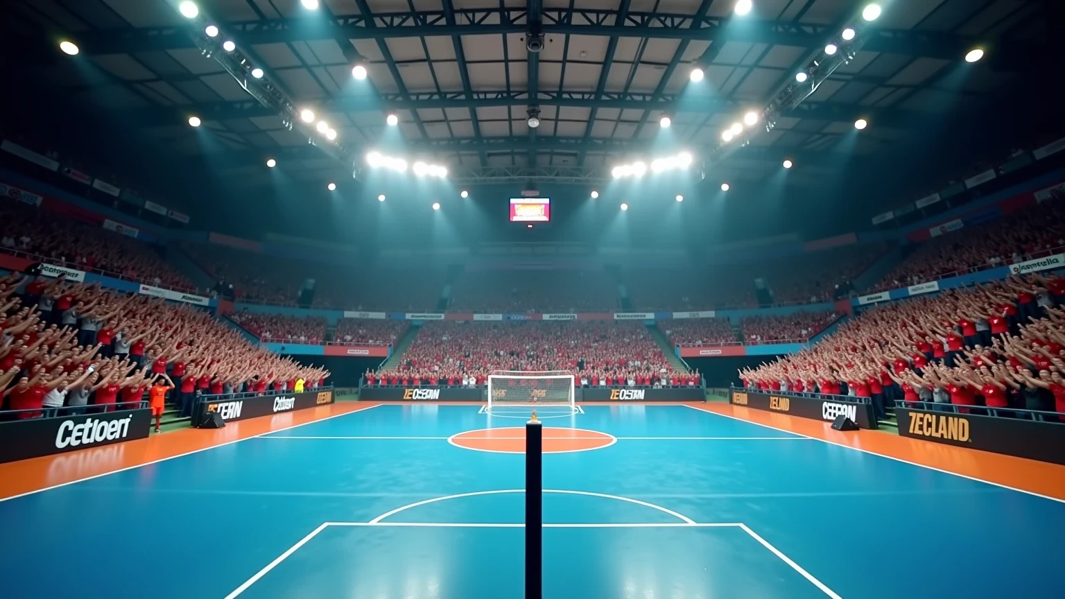 Volle Handball-Bundesliga Arena mit begeisterten Fans und spannender Spielatmosphäre