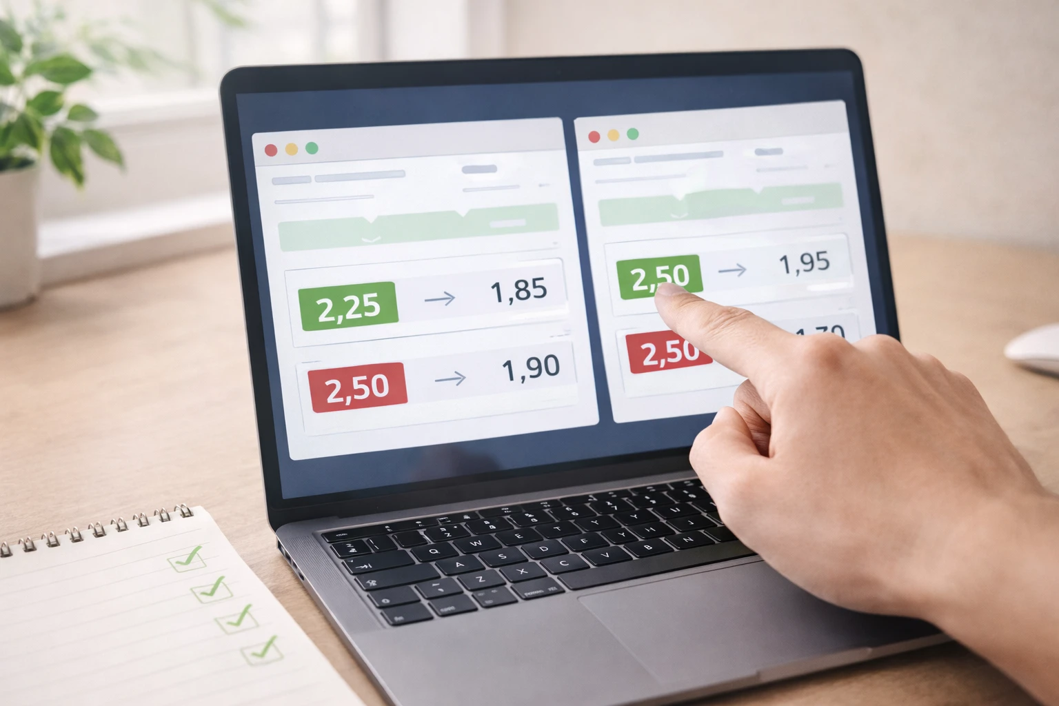 Laptop-Bildschirm zeigt Quotenvergleich zwischen zwei Wettanbietern