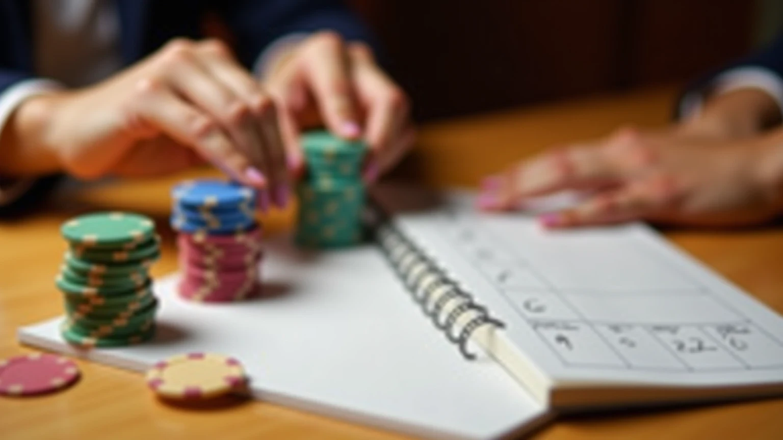 Organisierte Poker-Chips symbolisieren verantwortungsvolles Bankroll-Management bei Sportwetten